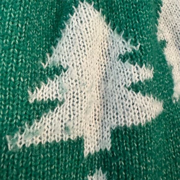 Dec. 25th Holiday Cardigan Sweater Green Red White Christmas Trees Teacher S - Picture 4 of 8